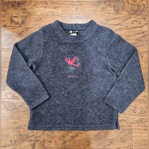 Gray Sweater with Red Bird Embroidery